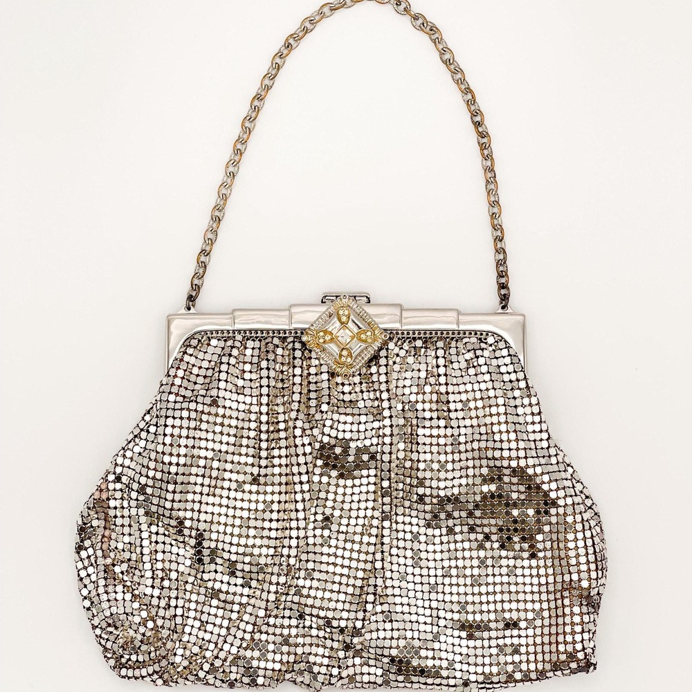 Vtg Whiting & Davis Silver Mesh Evening Bag | Art Deco Style Formal Handbag